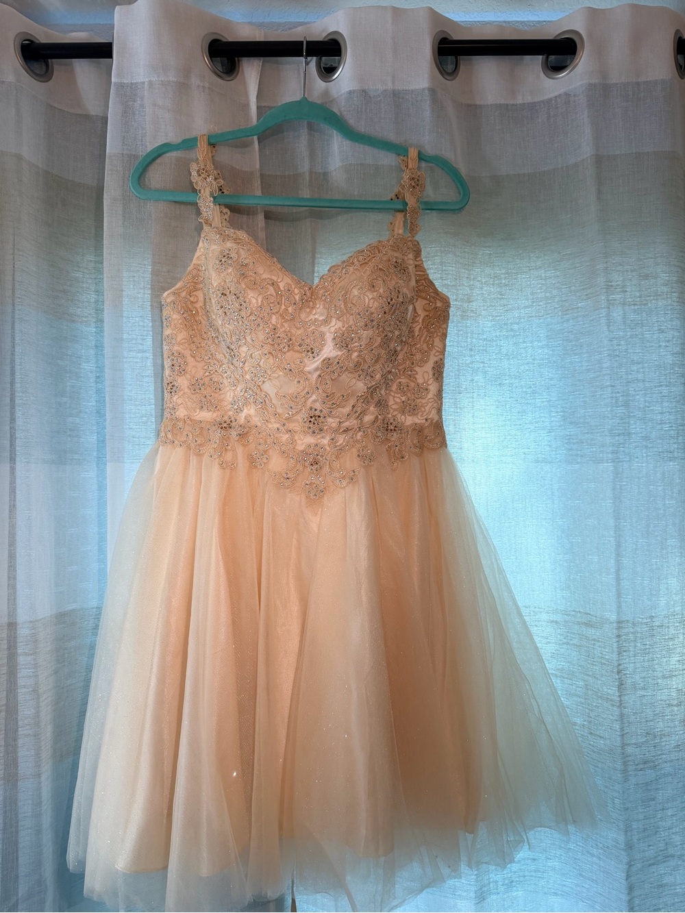 Cinderella Peach Lace & Tulle Party Dress with Beaded Bodice